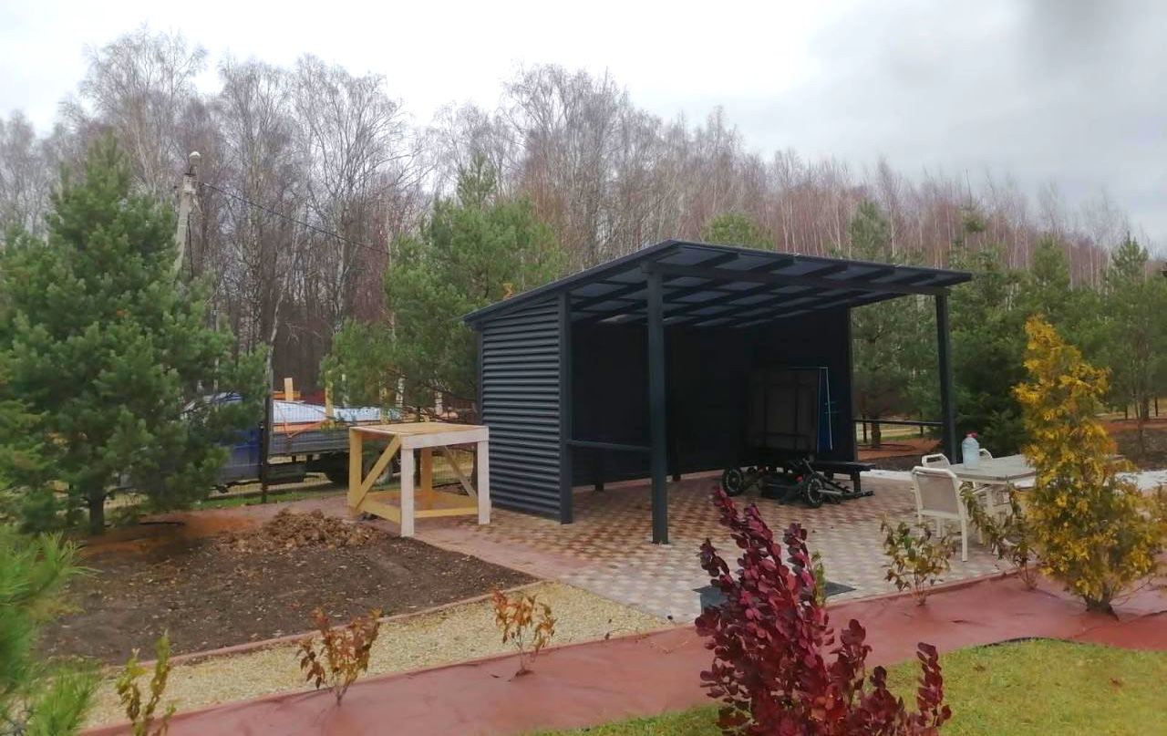 Односкатный навес-беседка для сада Навес-пристрой к дому из монолитного поликарбоната